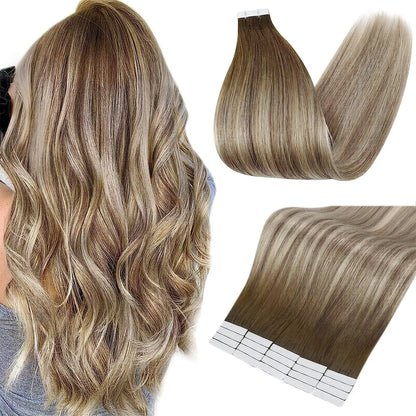 Tape-In Hair Extensions 100% Remy Human Hair Straight Seamless