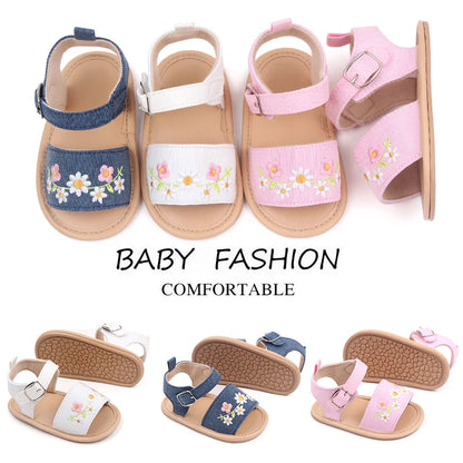 Baby Girl Embroidery Flower Sandals – Soft Sole 0–18 Months