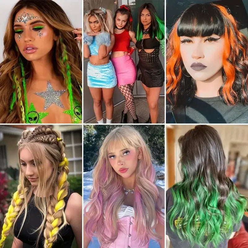 22-Inch Clip-In Synthetic Hair Extensions – Rainbow Colors