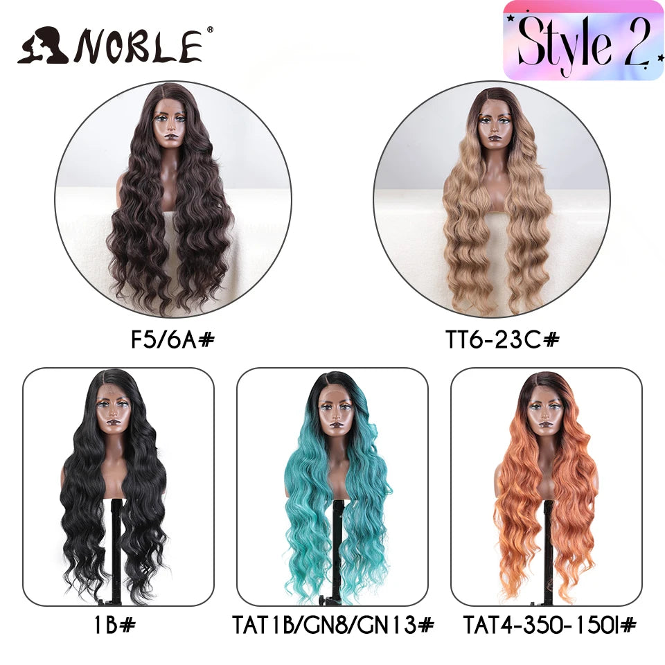 Lace Part Synthetic Wig – 36" Long Wavy Body Wave, 150% Density, Multi-Color