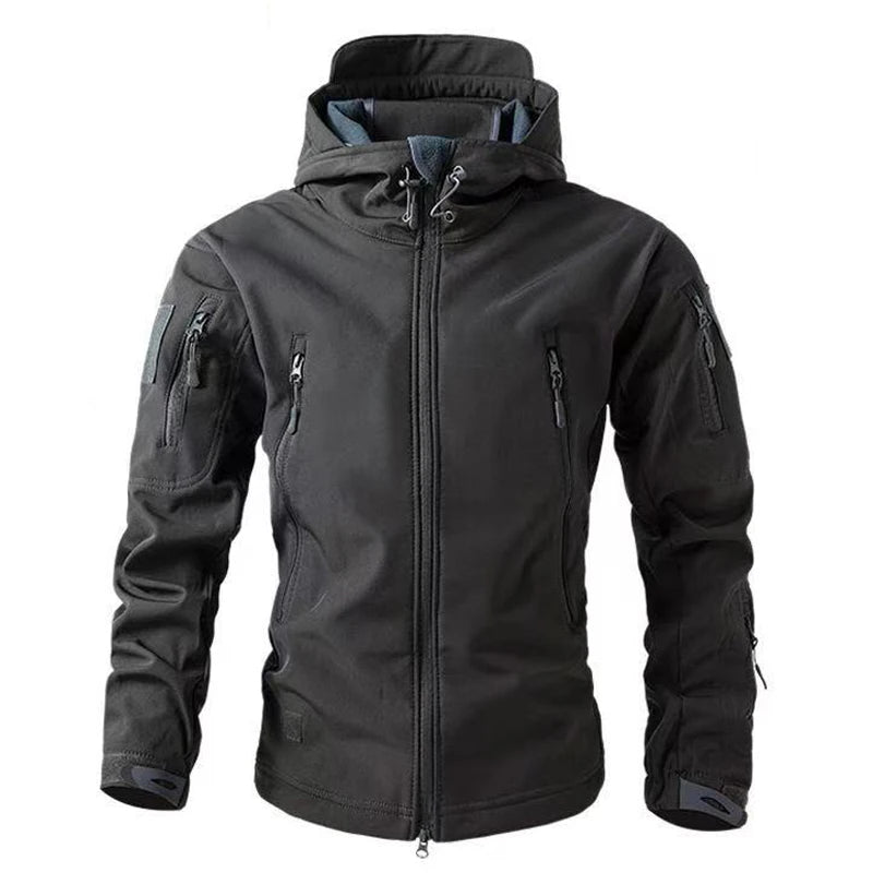 Men's Fleece-Lined Softshell Jacket – Windproof Outdoor Hooded Coat