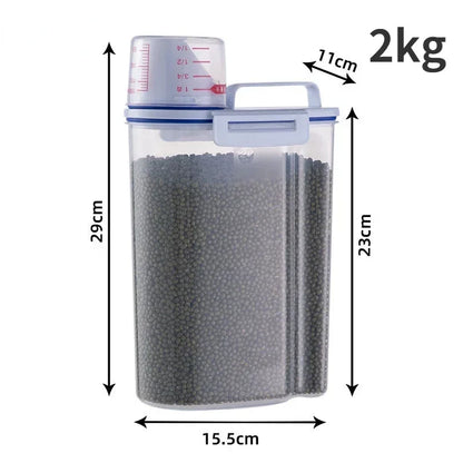 Airtight Pet Food Storage Container with Measuring Cup – 1.5KG & 2KG