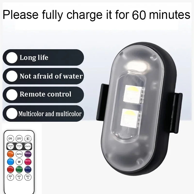 RGB LED Strobe Light with Remote – USB Rechargeable for Car, Bike & Motorcycle