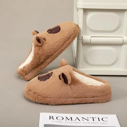 Capybara Plush Slippers – Cute Fuzzy Indoor House Shoes for Women & Men