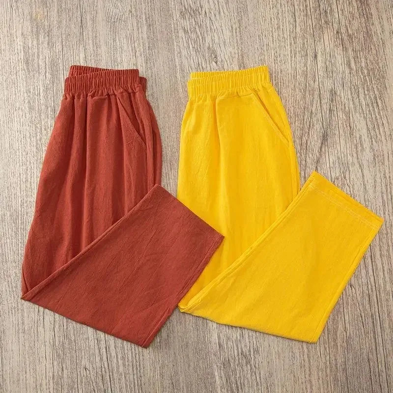 Women's Cotton Linen Harem Pants – Casual Loose Elastic Waist Cropped Trousers