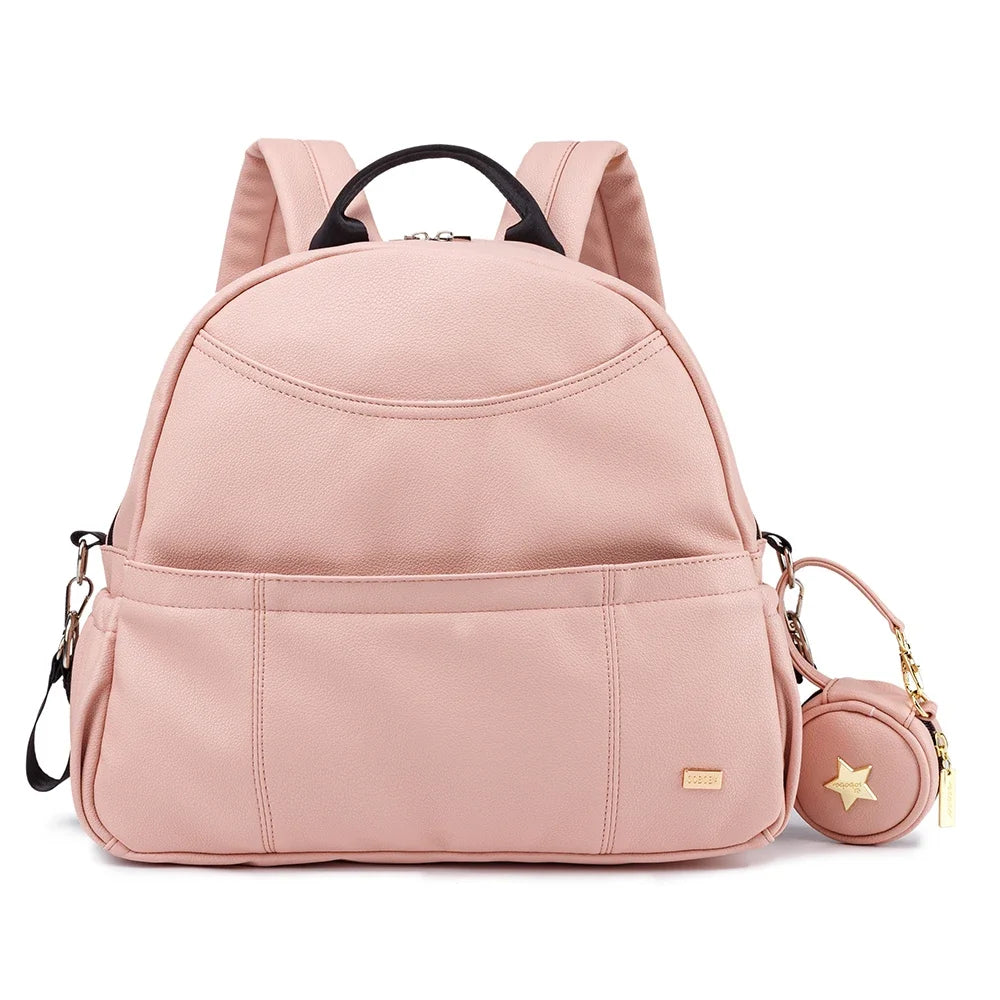 PU Leather Diaper Backpack – Large Capacity Waterproof Mom Bag