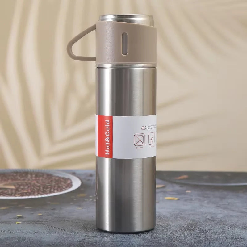 Vacuum Flask Gift Set with 3 Cups – Stainless Steel Thermos