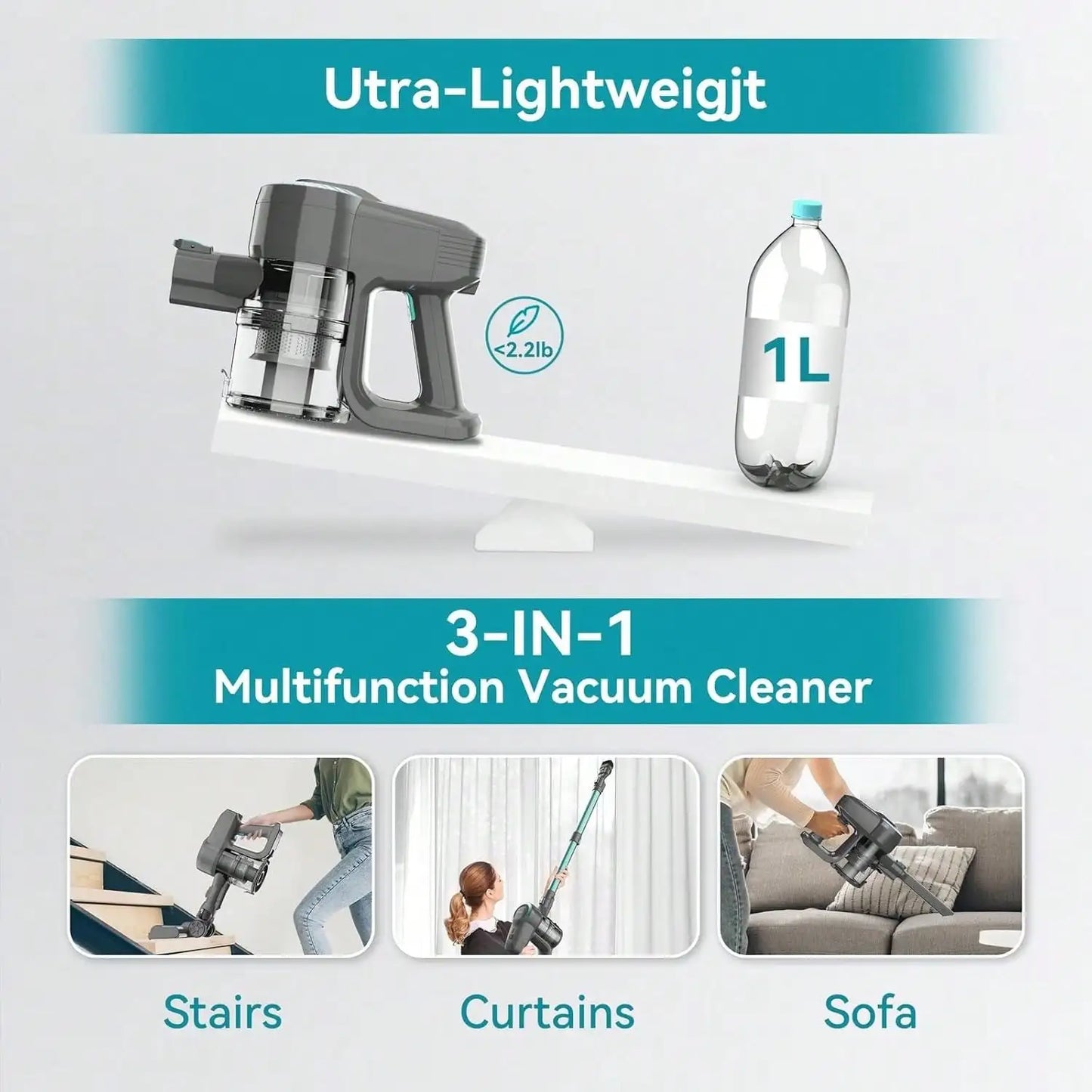 Cordless Vacuum Cleaner 40KPa – Powerful Stick Vacuum for Hard Floors, Carpet & Pet Hair