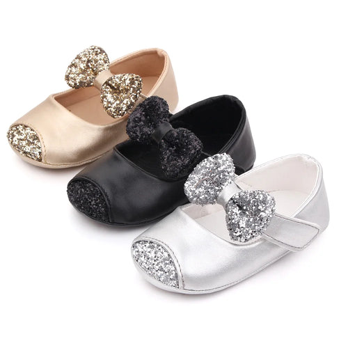 Baby Girl Mary Jane Shoes – Glitter Bowknot Soft PU Anti-Slip