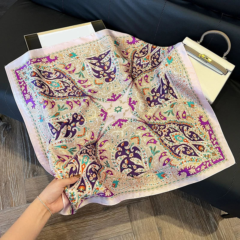 Faux Silk Square Scarf – Elegant Printed Shawl for Women