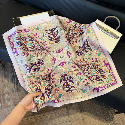Faux Silk Square Scarf – Elegant Printed Shawl for Women