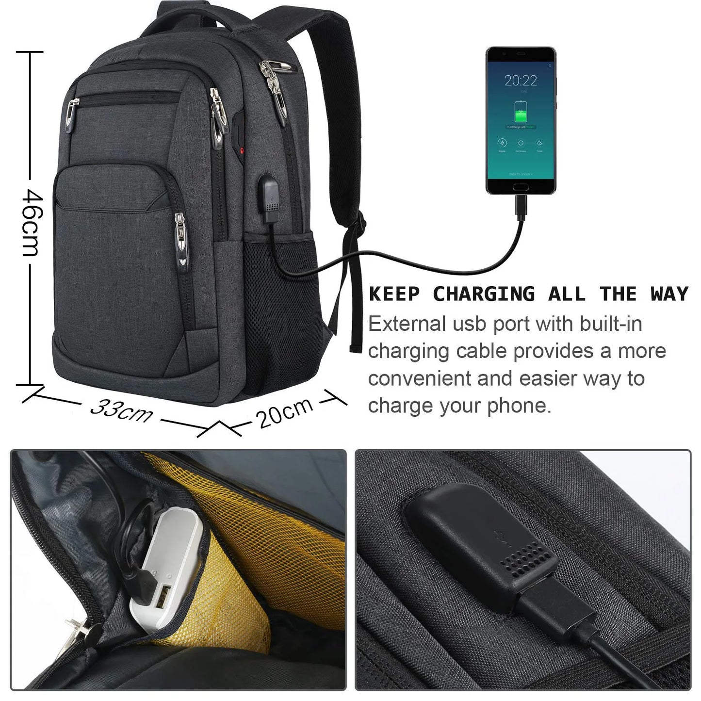 Laptop Backpack 18 Inch – Large Capacity Travel Bag with USB Port