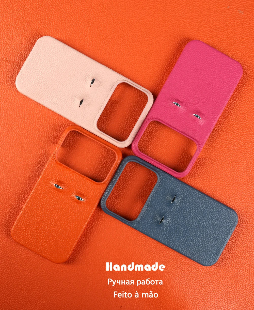 Eyes Lychee Genuine Leather iPhone Case