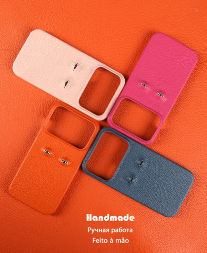 Eyes Lychee Genuine Leather iPhone Case