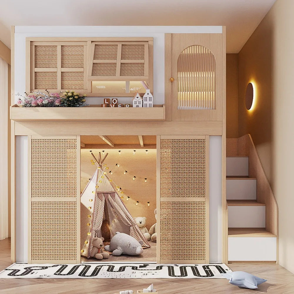 Partitioned High Low Bunk Bed with Private Sleeping Areas