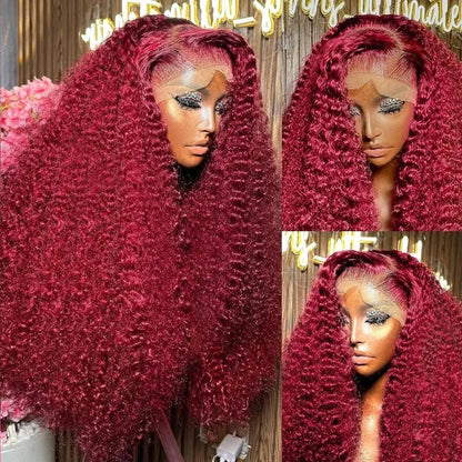 Burgundy 99J Deep Wave Lace Front Wig Human Hair 13x4