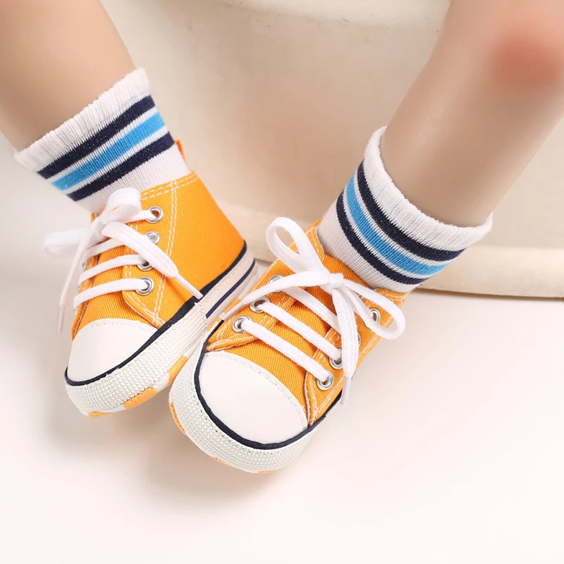 Baby Canvas High-Top Sneakers – Anti-Slip Infant First Walker Shoes