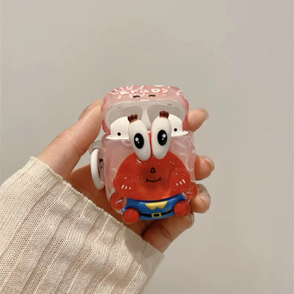 Cute Cartoon AirPods Case with Carabiner Hook – Clear Candy Design