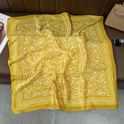 Satin Square Scarf Women Cute Cat Print Headscarf Neckerchief