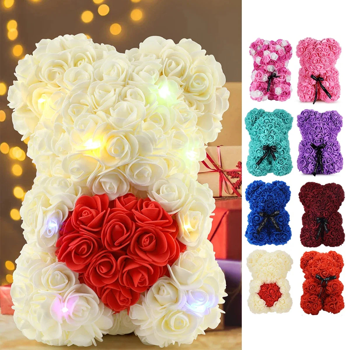 Rose Teddy Bear – Artificial Flower Bear Gift for Valentine's Day, Mother's Day & Birthdays