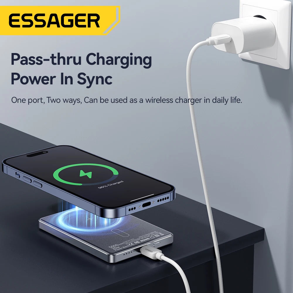 Essager Magnetic Wireless Power Bank 5000mAh 20W Slim MagSafe Portable Charger