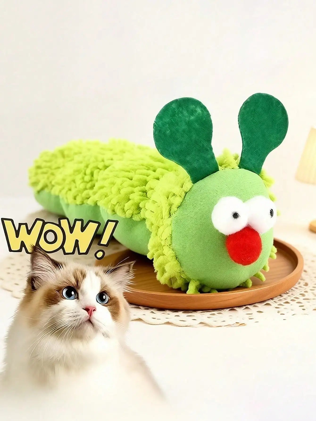 Catnip Plush Dumbbell Cat Toy – Soft Caterpillar Kick & Chew Toy