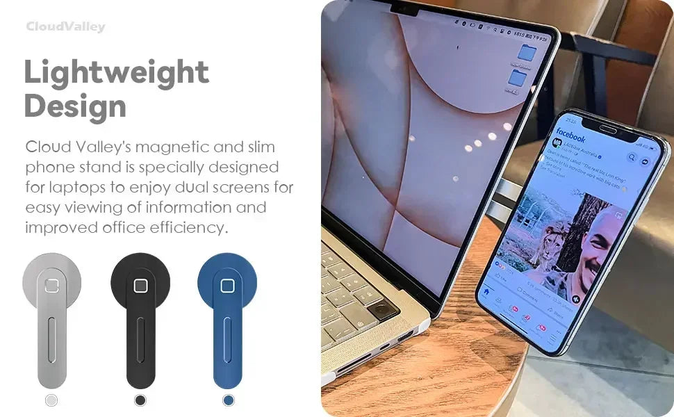 Magnetic Laptop Phone Holder – Slim Foldable Side Mount for iPhone