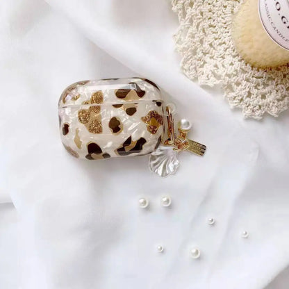 Leopard Print AirPods Case with Pearl Chain – Glossy Protective Cover for AirPods 1/2/3 & Pro
