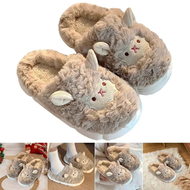 Fluffy Sheep Plush Slippers – Warm Faux Fur Indoor Home Shoes