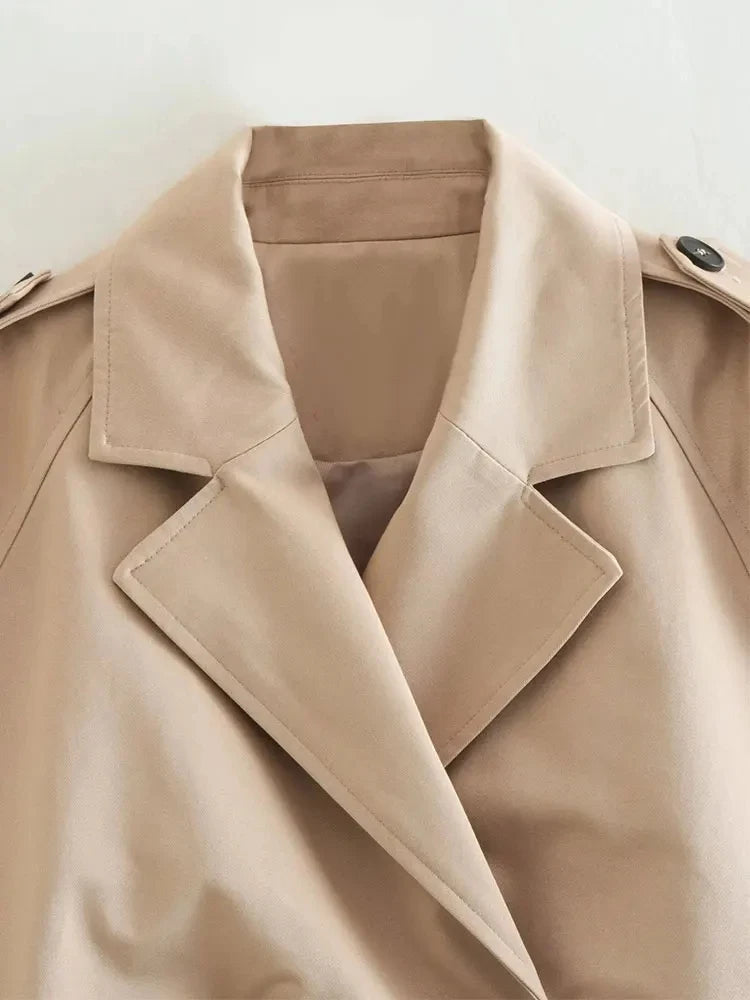 Cropped Trench Jacket Women Double Breasted Belt Streetwear