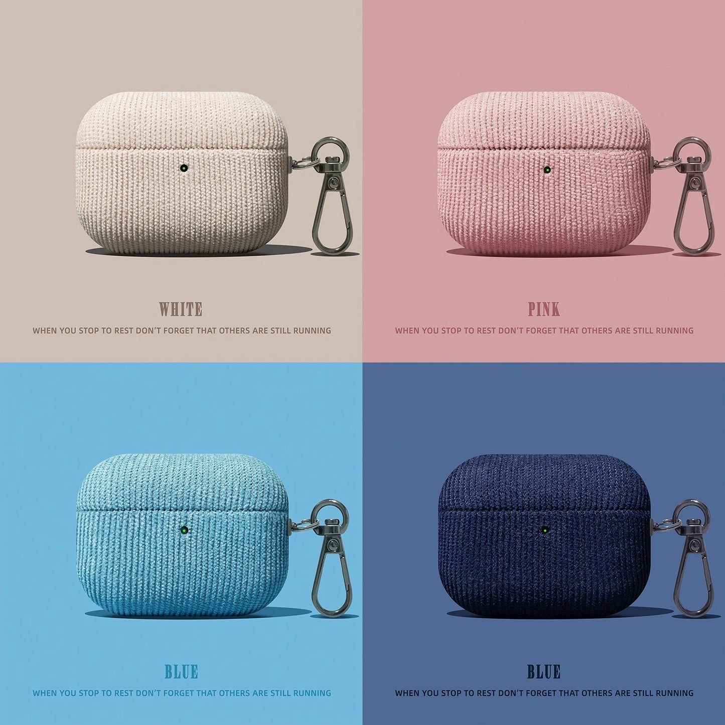 Corduroy AirPods Case with Carabiner Clip – Anti-Scratch Fabric Cover