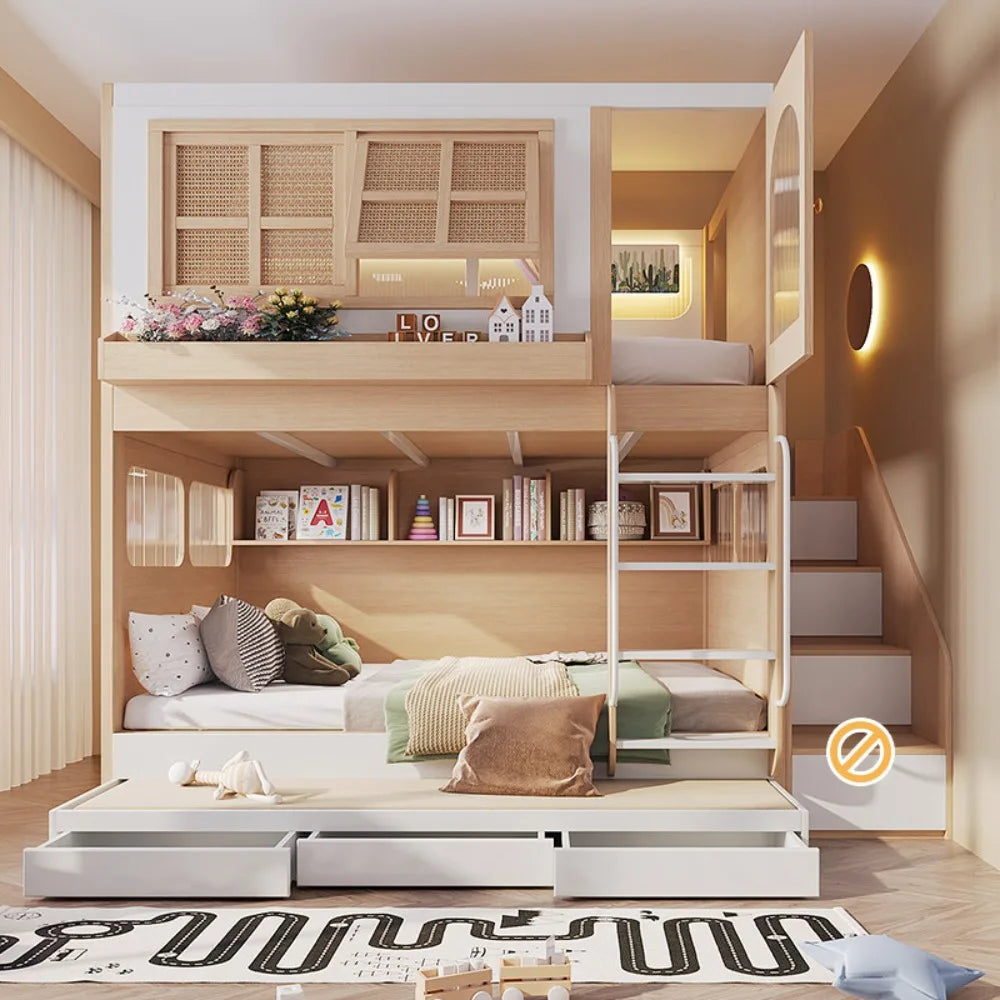 Partitioned High Low Bunk Bed with Private Sleeping Areas