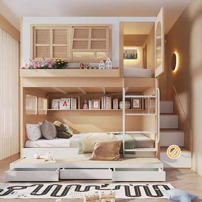 Partitioned High Low Bunk Bed with Private Sleeping Areas
