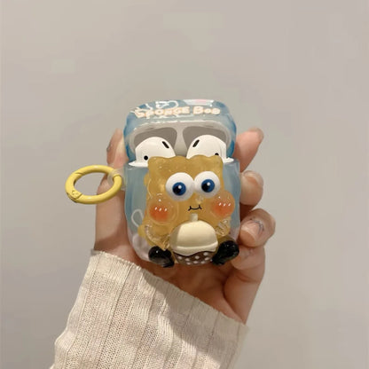 Cute Cartoon AirPods Case with Carabiner Hook – Clear Candy Design