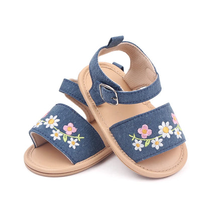 Baby Girl Embroidery Flower Sandals – Soft Sole 0–18 Months