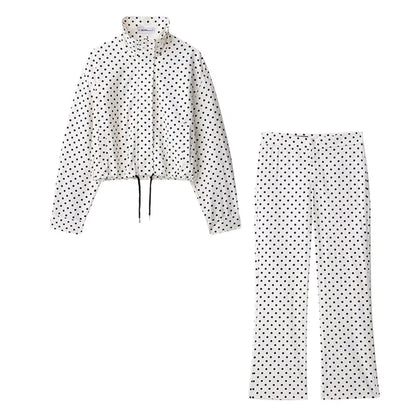 Women's Polka Dot Turtleneck Jacket & Shorts Set – Casual Autumn Outfit