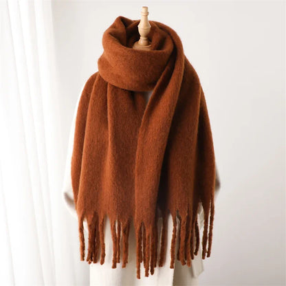 Thick Cashmere Winter Scarf for Women – Solid Blanket Wrap with Tassel