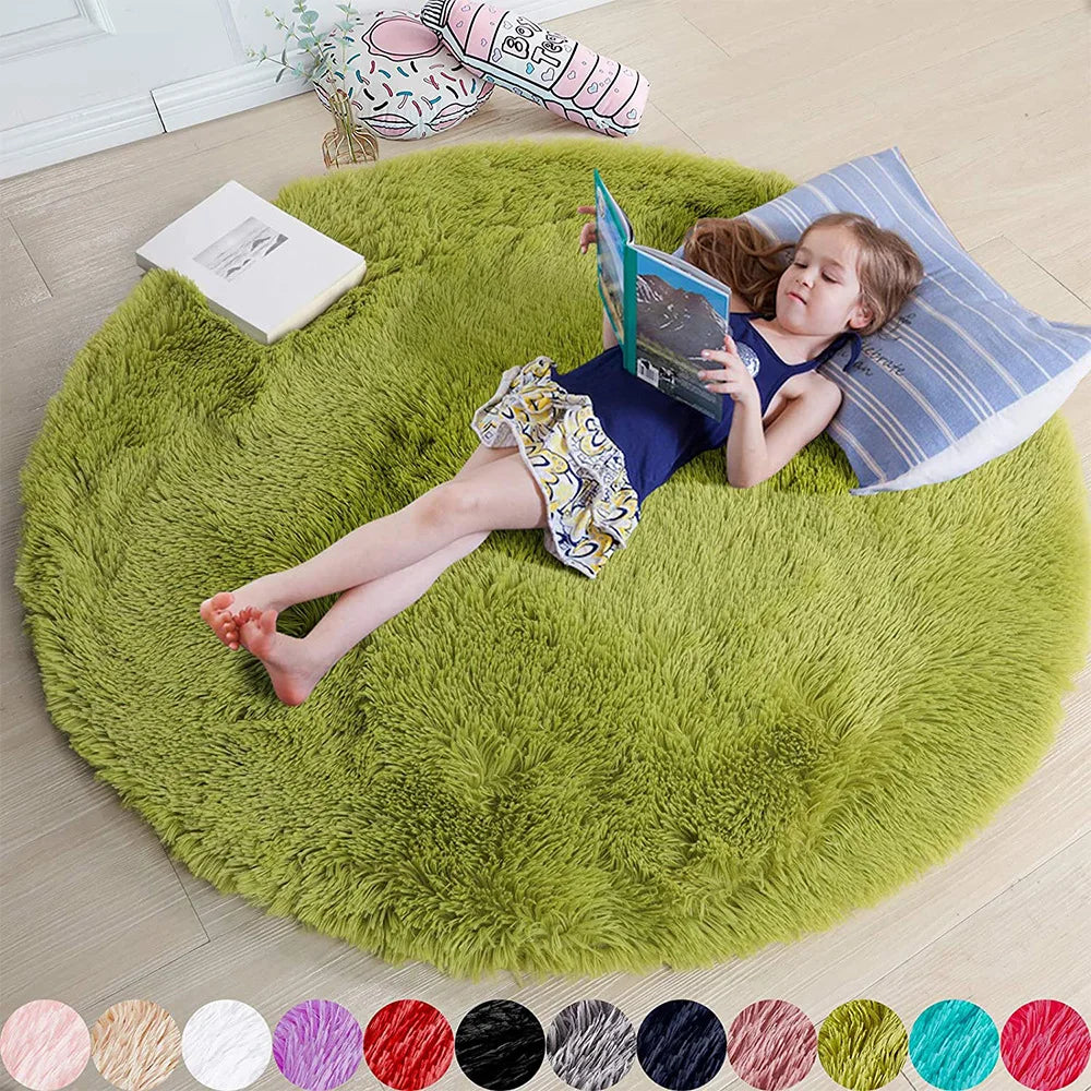 Round Fluffy Shag Area Rug – Soft Plush Circle Carpet for Kids & Girls Room