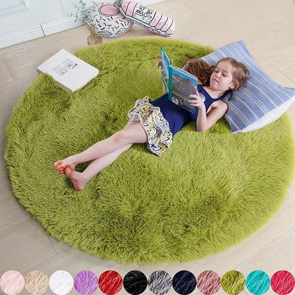 Round Fluffy Shag Area Rug – Soft Plush Circle Carpet for Kids & Girls Room