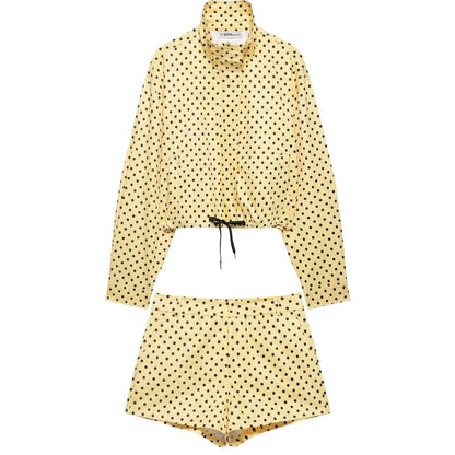 Women's Polka Dot Turtleneck Jacket & Shorts Set – Casual Autumn Outfit