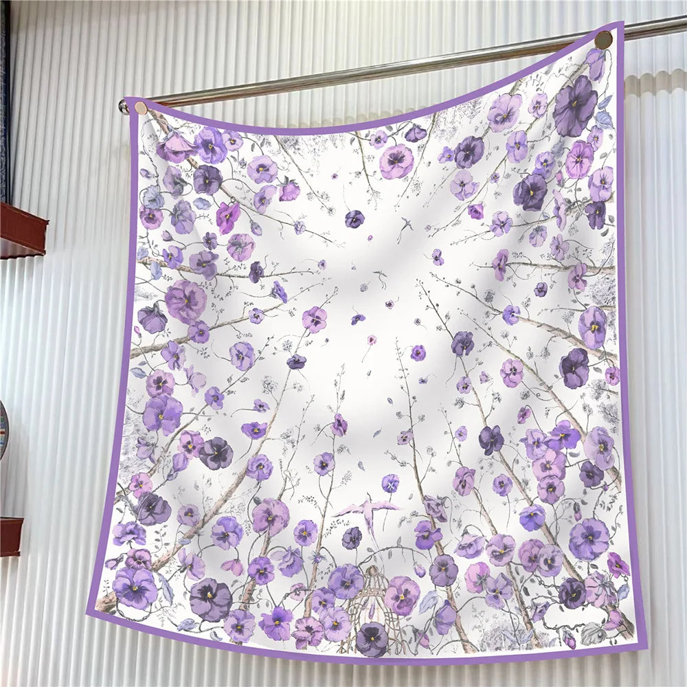Luxury Silk Square Scarf Women Floral Paisley Print 90cm