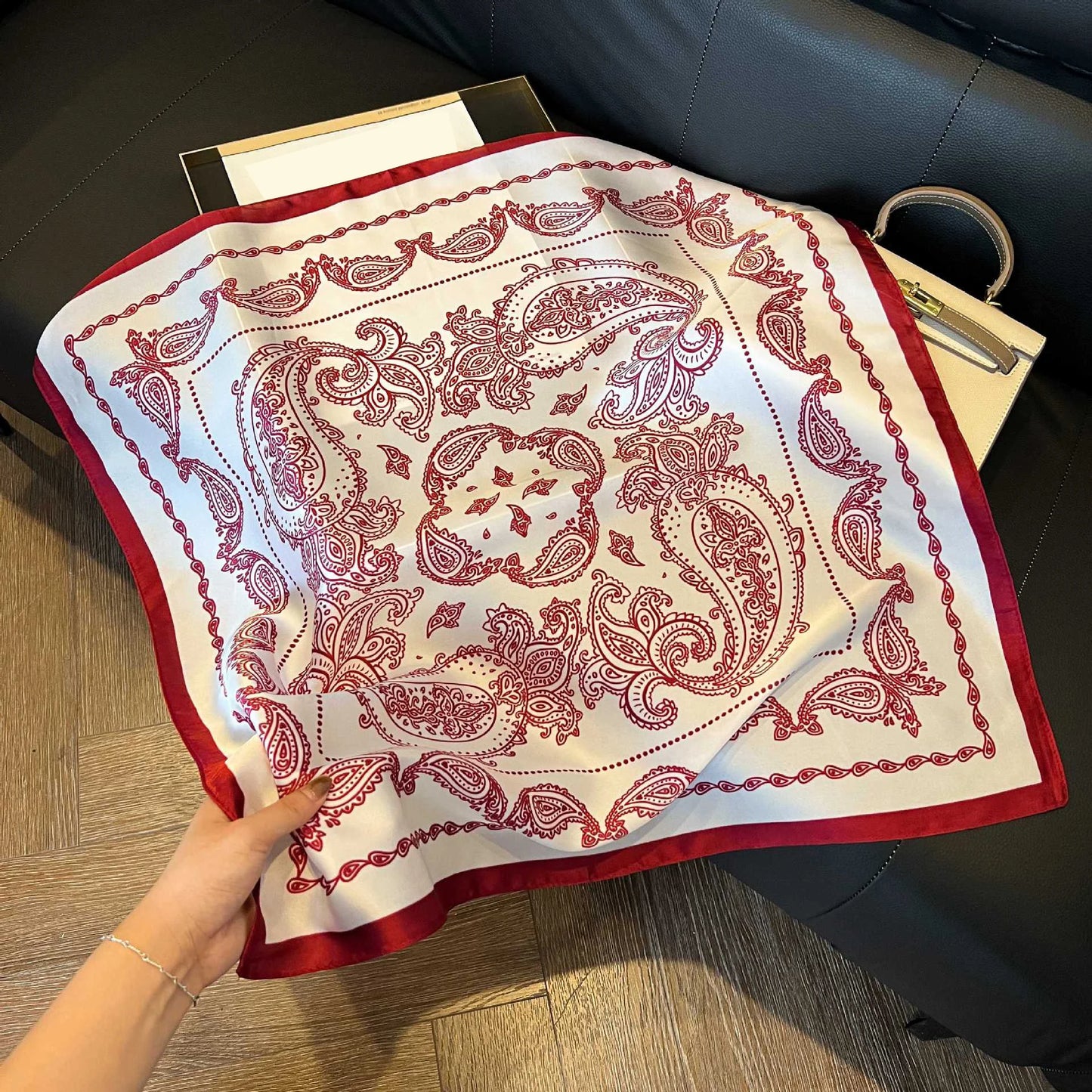 Faux Silk Square Scarf – Elegant Printed Shawl for Women