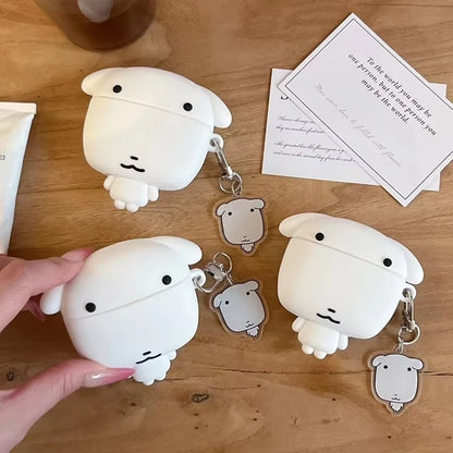 3D Cartoon White Dog AirPods Case with Pendant
