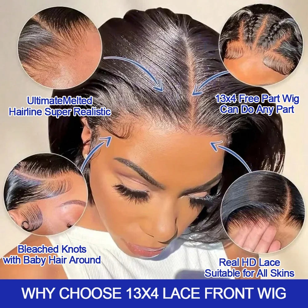 Bone Straight Short Bob HD Lace Front Human Hair Wig 13x4 13x6
