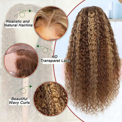 Highlight Curly Lace Front Wig Human Hair 180% 250% Density Glueless