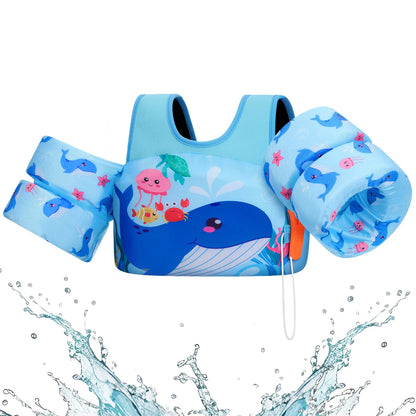 Kids Swim Life Vest with Foam Arm Floats & Safety Whistle – 20–70 lbs
