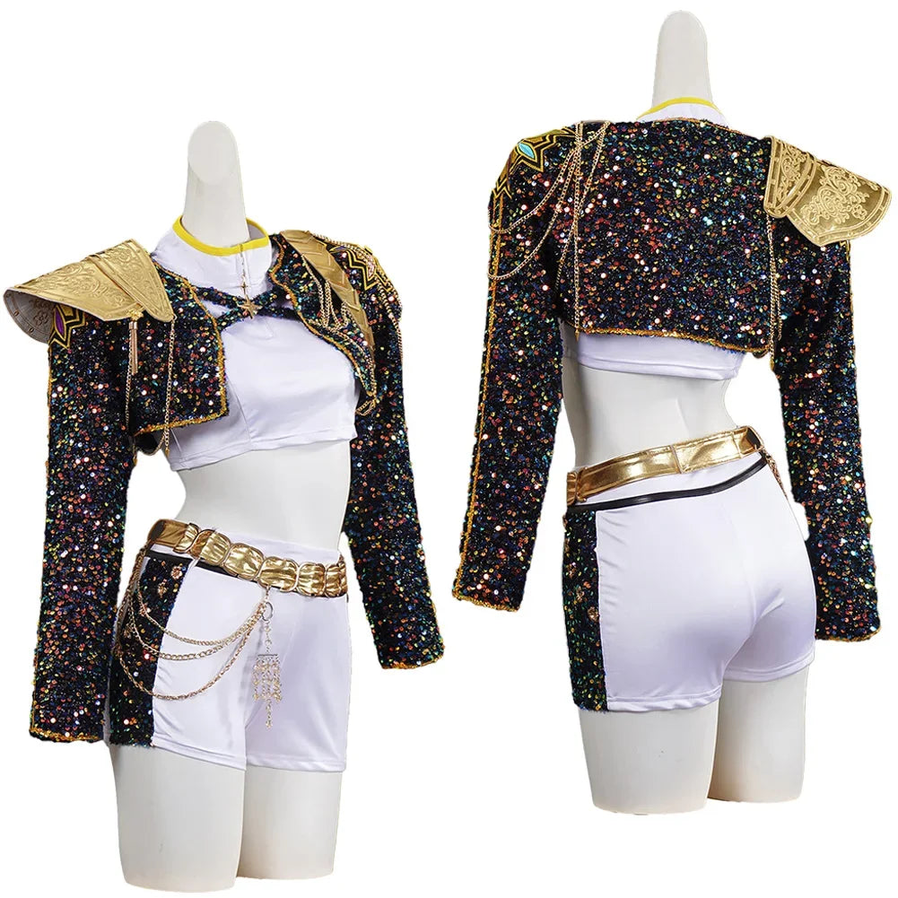 Girls Halloween Cosplay Costume Set with Gold Accessories