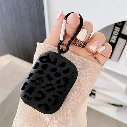 Black Leopard Print AirPods Case with Carabiner Clip