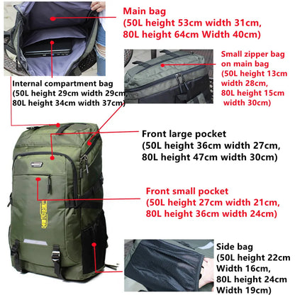 Men's Outdoor Backpack 50L/80L – Hiking Travel Rucksack