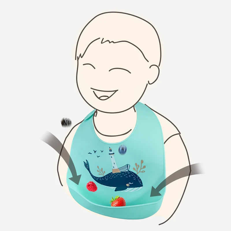 Silicone Baby Bib with Food Catcher – Waterproof & Soft